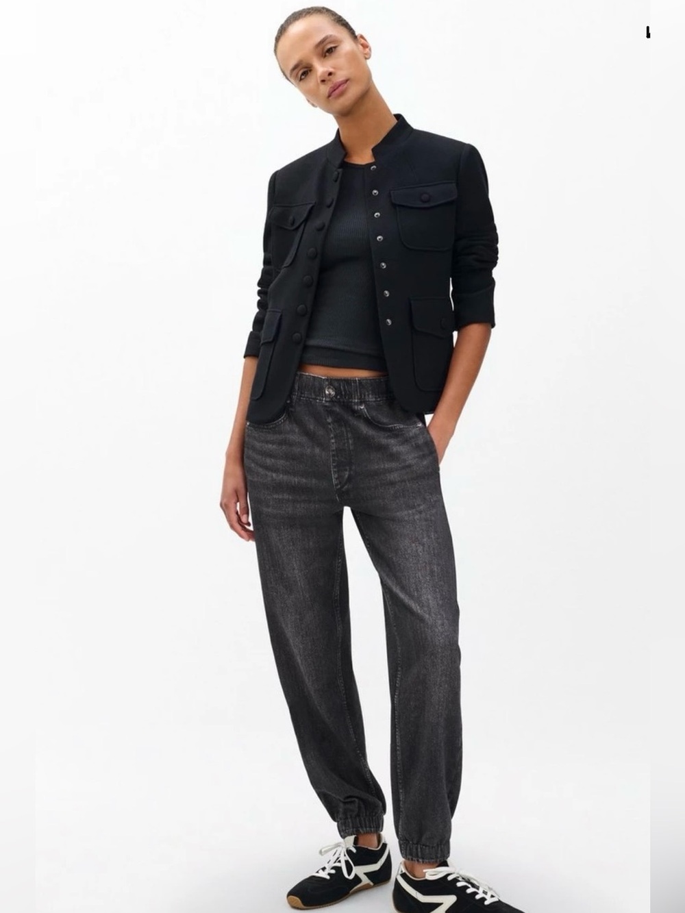 rag & bone Black Trompe L'Oeil Cotton Joggers Printed Denim Pattern XS/TP